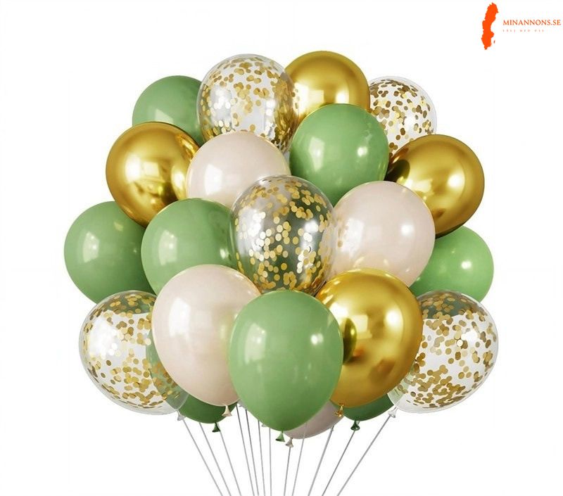 30-st-ballonger-12-tum-retro-gron-vit-guld-konfetti-latexballonger